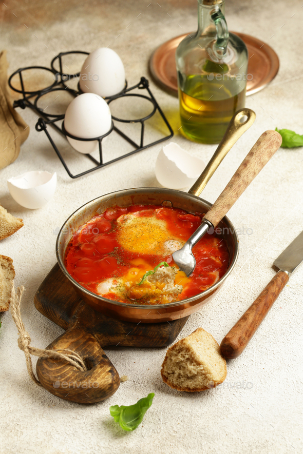 Fried Eggs in Tomato Sauce Stock Photo by Dream79 PhotoDune